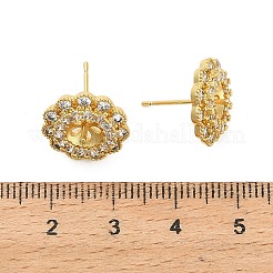 Flower Brass Micro Pave Clear Cubic Zirconia Stud Earring Findings&nbsp;KK-D102-07G