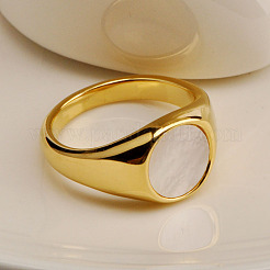304 Stainless Steel with Natural Shell Finger Rings&nbsp;WGA15AE-02