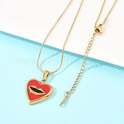 304 Stainless Steel Enamel Red Heart with Lip Pendant Necklaces&nbsp;NJEW-H088-03G