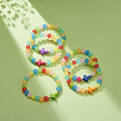 Imitation Jade Acrylic & Synthetic Hematite Cross Beaded Stretch Bracelet for Women&nbsp;BJEW-JB08723