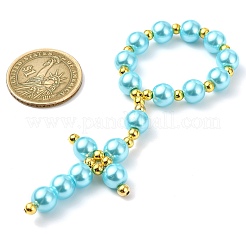 2Pcs 2 Colors Glass Pearl Beads Cross Pendant Decorations&nbsp;HJEW-JM02709-02