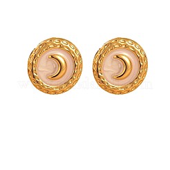 304 Stainless Steel Enamel Moon Stud Earrings&nbsp;EJEW-Z147-12G