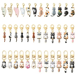 12Pcs 12 Styles Alloy Enamel Cat Shape Pendant Decorations&nbsp;HJEW-YW00488