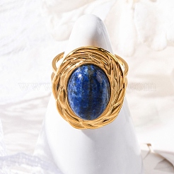 Oval Natural Lapis Lazuli Finger Rings&nbsp;RJEW-M063-01G-17