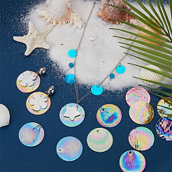 42Pcs 7 Colors Spray Painted Natural Capiz Shell Pendants&nbsp;SSHEL-SC0001-44