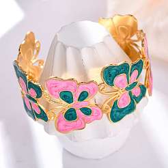 304 Stainless Steel Enamel Cuff Bangles for Women&nbsp;BJEW-P347-01G-A