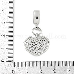 Brass Clear Cubic Zirconia Heart European Dangle Charms&nbsp;KK-Z090-04P