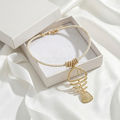 Summer Beach Alloy Fishbone Pendant White Twisted Cord Necklaces for Women&nbsp;WGD5CD2-01