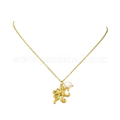 Ocean 304 Stainless Steel and Rice Natural Pearl Sea Animal Pendant Cable Chain Necklaces for Women&nbsp;NJEW-JN06217-02