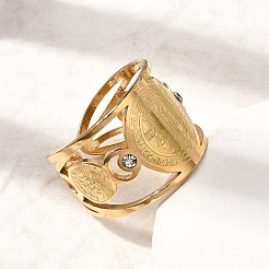 Religion 201 Stainless Steel with Rhinestone Open Cuff Rings for Men&nbsp;RJEW-Z135-01G