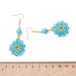 Flower Glass Seed Beads &  Synthetic Turquoise Dangle Earrings&nbsp;EJEW-MZ00697-01