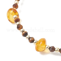 Natural Amber & Tiger Eye Beaded Stretch Bracelets for Women&nbsp;BJEW-JB13352