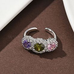 Brass Micro Pave Cubic Zirconia Cuff Rings&nbsp;RJEW-H256-01P