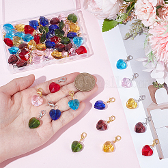 56Pcs 14 Styles Faceted Heart Glass Pendants Decoration&nbsp;HJEW-HY00153
