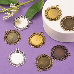 Flat Round Zinc Alloy Pendant Cabochon Settings&nbsp;PALLOY-X0013-NR