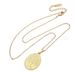 Oval Tree of Life 304 Stainless Steel Pendant Necklaces&nbsp;NJEW-M096-10G