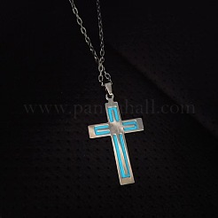 Luminous Glow in the Dark Stainless Steel Cross Pendant Necklace&nbsp;PW-WG31976-01