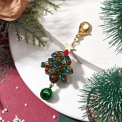 Christmas Tree Glass Seed Beads & Natural Tiger Eye Pendant Decorations&nbsp;HJEW-MZ00075-01