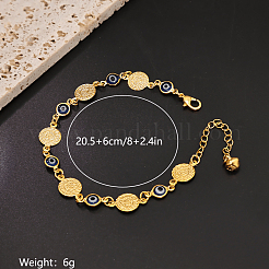 Vintage Beach Brass Coin Blue Evil Eye Link Chain Anklets for Women&nbsp;MD8802