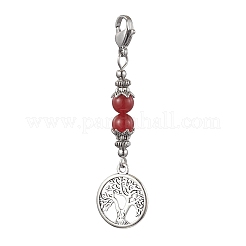 Alloy Tree of Life & Round Natural Gemstone Pendant Decoration&nbsp;HJEW-JM02021-S