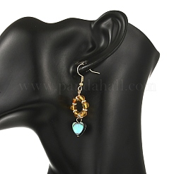 Heart Natural Amber & Abalone Shell/Paua Shell Dangle Earrings&nbsp;EJEW-JE07358-02