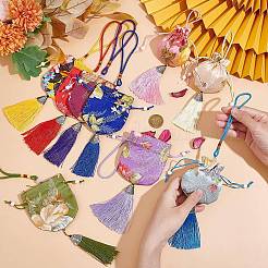 9Pcs 9 Colors Flower Pattern Brocade Bag Tassel Pendant Decorations&nbsp;HJEW-NB0001-97