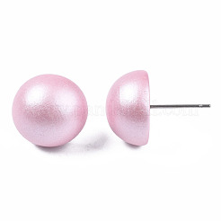 Painted Half Round Schima Wood Earrings for Girl Women&nbsp;EJEW-T017-02F