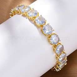 Brass Pave Clear Cubic Zirconia Flat Round Link Chain Bracelets for Women&nbsp;BJEW-A034-02G