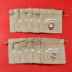 12Pcs 12 Styles Christmas Printed Burlap Packing Pouches Drawstring Bags&nbsp;ABAG-FS0001-03A