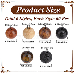 240Pcs 4 Colors Round Natural Wood & 60Pcs Natural Tiger Eye & 60Pcs Natural Lava Rock Beads Findings Kits&nbsp;DIY-PA0001-65
