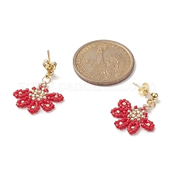 Glass Seed Braided Flower Dangle Stud Earrings&nbsp;EJEW-MZ00048