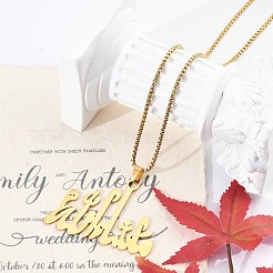 201 Stainless Steel Arabic Pendant Box Chain Necklaces for Women Men&nbsp;NJEW-R013-06G