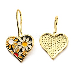 Rack Plating Brass Heart with Flower Dangle Earrings with Enamel&nbsp;KK-C026-11G