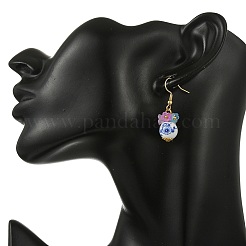 Handmade Flower Printed Porcelain Ceramic Dangle Earrings&nbsp;EJEW-JE07288-02