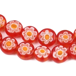 Handmade Millefiori Glass Flat Round Bead Strands&nbsp;LK-P010-02