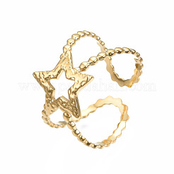 304 Stainless Steel Star Open Cuff Ring&nbsp;RJEW-T023-05G