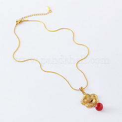 3Pcs European and American Style Stainless Steel Flower with Red Round Pendant Necklaces for Women&nbsp;RT2446