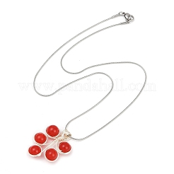 Leaf Copper Wire Wrapped Dyed Red Natural Malaysia Jade Beaded Pendant Necklaces&nbsp;NJEW-JN05218-02
