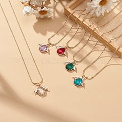 Glass Teardrop with Wing Pendant Necklace with Golden Brass Round Snake Chains for Women&nbsp;NJEW-JN04124