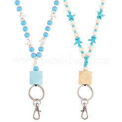 2Pcs 2 Colors Wood & Synthetic Magnesite & Synthetic Turquoise & Synthetic Howlite Bead Chains&nbsp;HJEW-SC00163