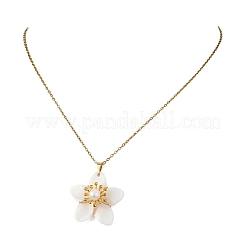 Natural Pearl and Shell Flower Pendant 304 Stainless Steel Cable Chain Necklaces&nbsp;NJEW-JN06195