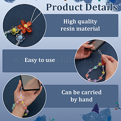 6Pcs 6 Styles Colorful Flower Resin Beaded Chain Mobile Straps&nbsp;AJEW-FG0007-34