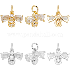 8Pcs 2 Colors Bees Brass Micro Pave Cubic Zirconia Charms&nbsp;KK-BBC0019-18