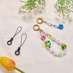 2Pcs ABS Plastic Imitation Pearl & Glass Seed Mobile Straps&nbsp;HJEW-JOY00004