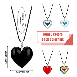 5Pcs 5 Colors Heart Glass Pendant Necklaces Set with Waxed Cord for Women&nbsp;NJEW-FI0001-05