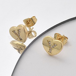 Rack Plating Brass Micro Pave Clear Cubic Zirconia Stud Earrings&nbsp;EJEW-K299-01G-Y