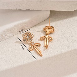 Elegant Brass Pave Clear Cubic Zirconia Flower with Bowknot Stud Earrings&nbsp;OP0904