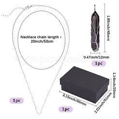 1Pc Natural Amethyst Bullet Macrame Pouch Pendant Alloy Chain Necklaces&nbsp;NJEW-PA0001-01C