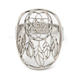 Non-Tarnish Adjustable 304 Stainless Steel Woven Web/Net with Feather Ring&nbsp;RJEW-F149-05P