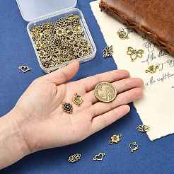 64Pcs 8 Styles Tibetan Style Alloy Heart Flat Round Flower Links Connector Charms&nbsp;TIBE-FS0003-34